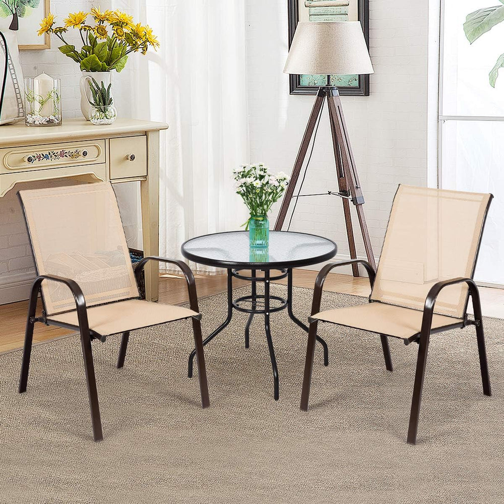 GIANTEX Set of 2 Patio Chairs, Outdoor Bistro Armchairs with Metal Frame, Mes...