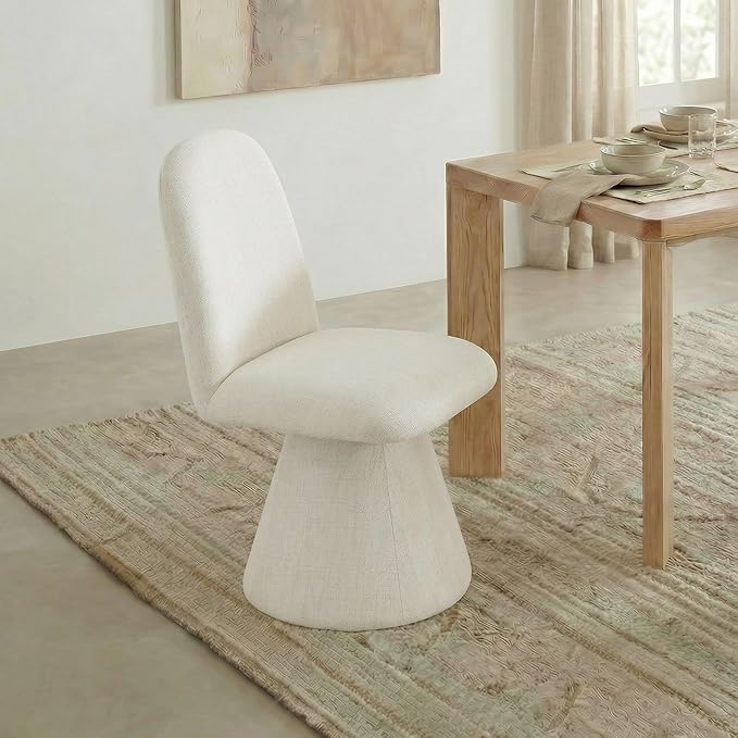 Swivel Dining Chairs Set of 1, Modern Upholstered Dining Chair Mid Century Kitchen Chairs with Wave Shaped High Back, 360 Degree Rotating Vanity Chair for Dining Room, Bedroom, Farmhouse, Beige