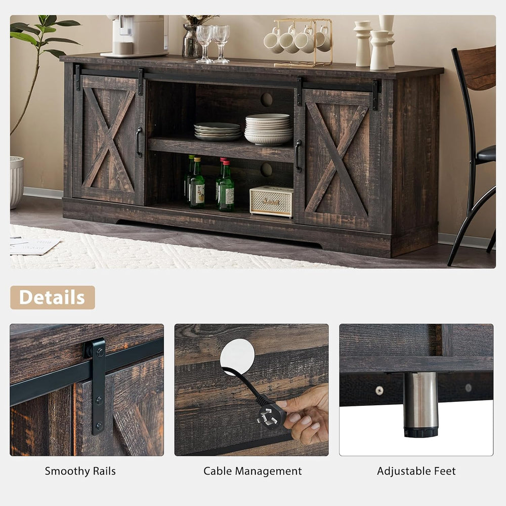 AMERLIFE 4 Piece Farmhouse Table Set with 66" TV Stand, Dark Oak | Coffe...