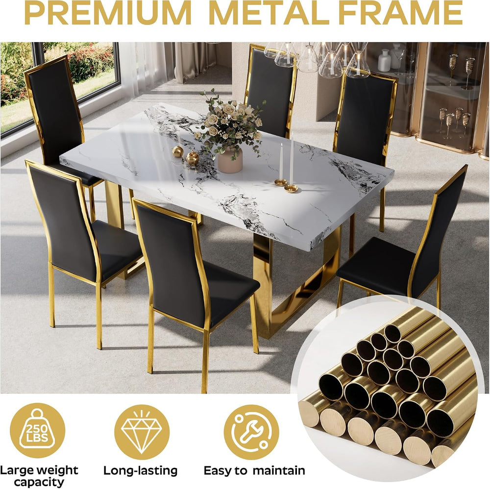Modern Dining Chairs Set of 4, Black Faux Leather with Chrome Gold Metal Legs...