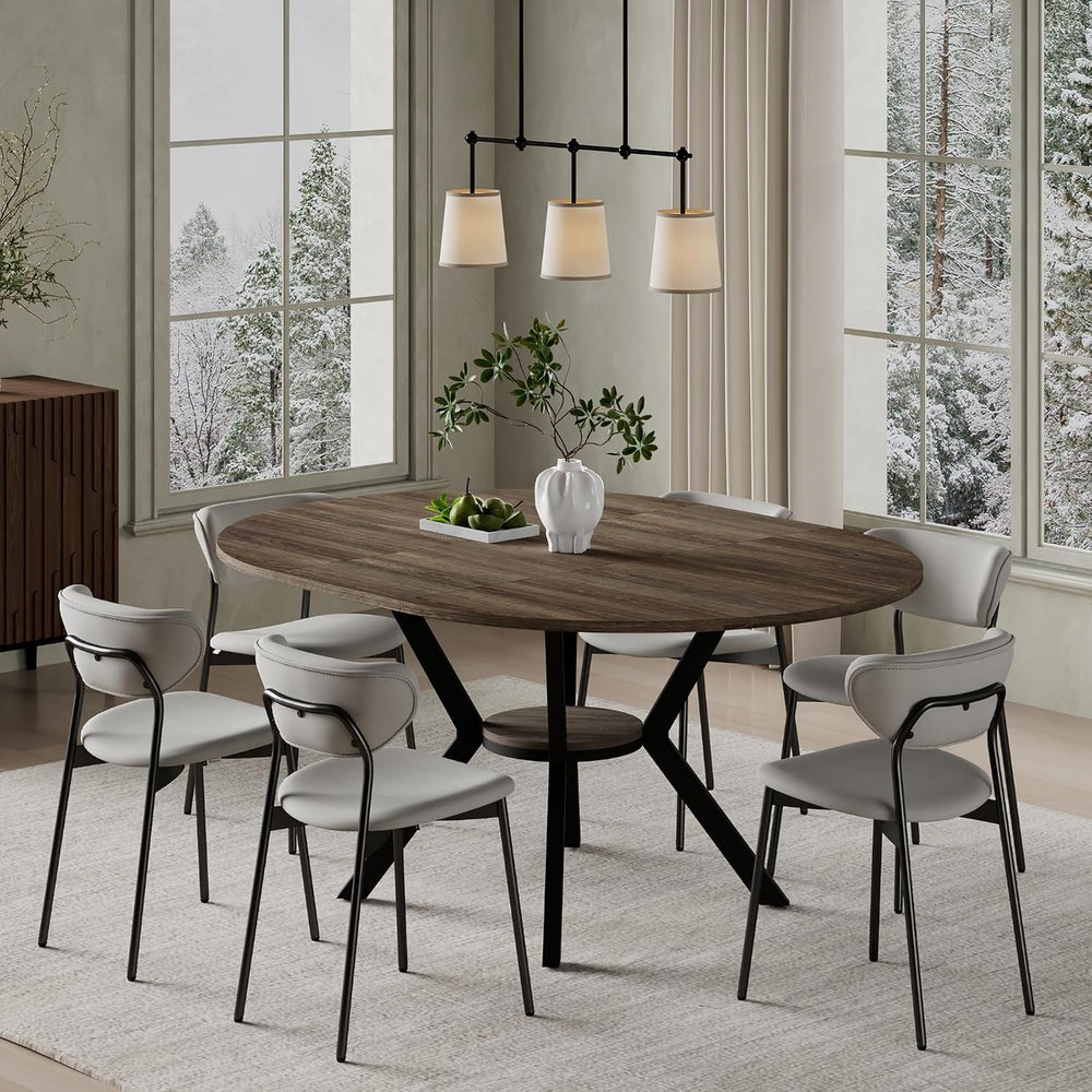 MECHYIN 42"-58" Extendable Round Dining Table for 4-6,with Storage ...