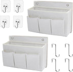 2-Pack Wall Hanging Organizer Bag/Hanging Baskets with Large Mesh Compartment & 3 Pockets，Over the Door Organizer Space Saving Storage for Bedroom,RV Camper, Closet (White-2 Pack)