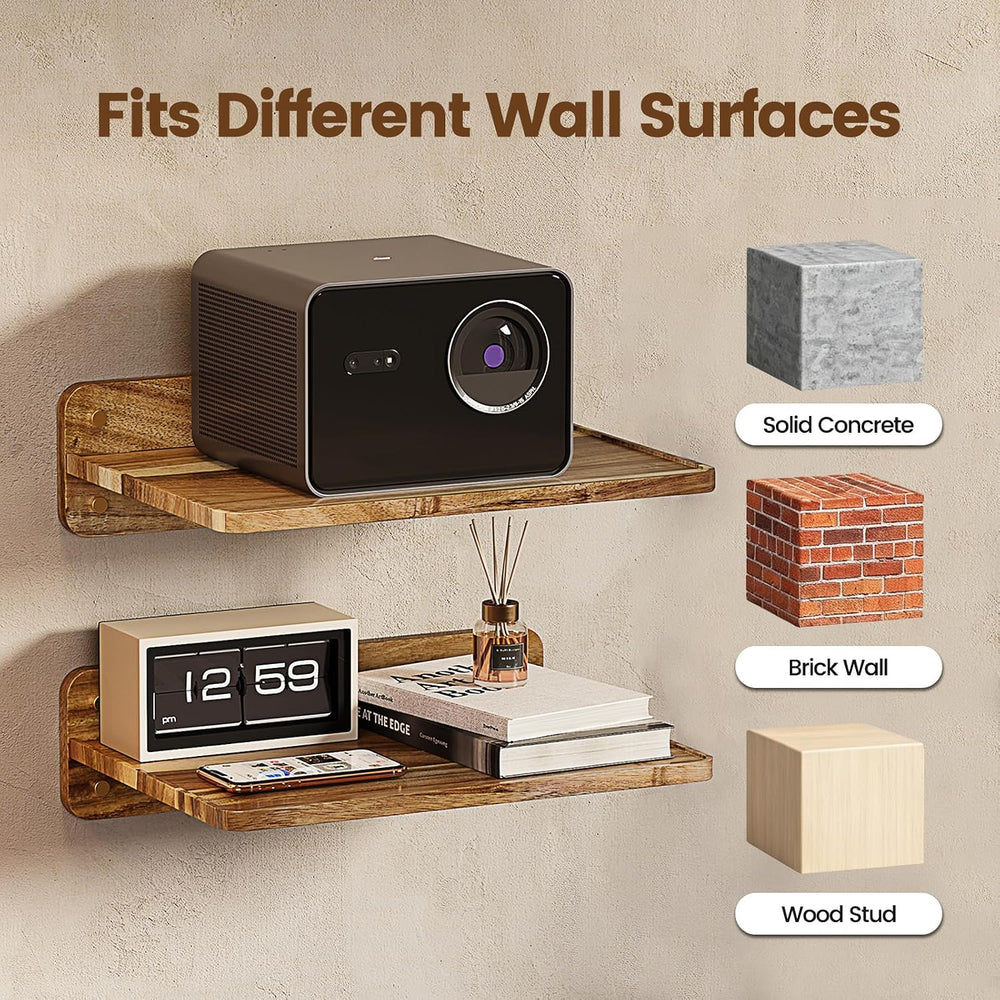 Acacia Wood Projector Shelf Wall Mount, 15.75" Floating Wall Shelf for P...