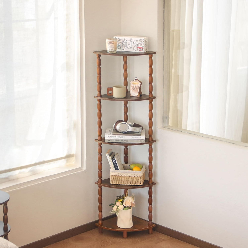 MaxSmeo Corner Shelf, 5-Tier Corner Bookshelf for Small Spaces, Stylish Corne...