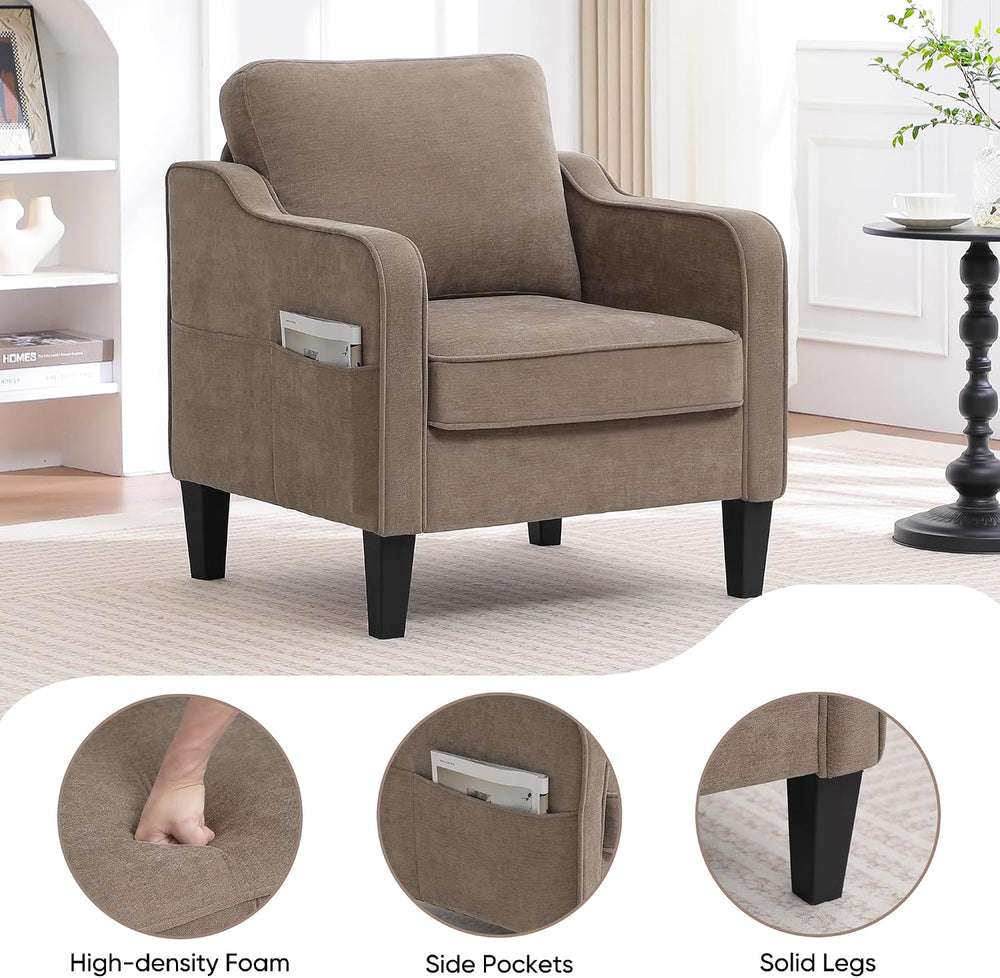 Accent Chairs Set of 2, Upholstered Living Room Chair with Side Pockets, Mid ...
