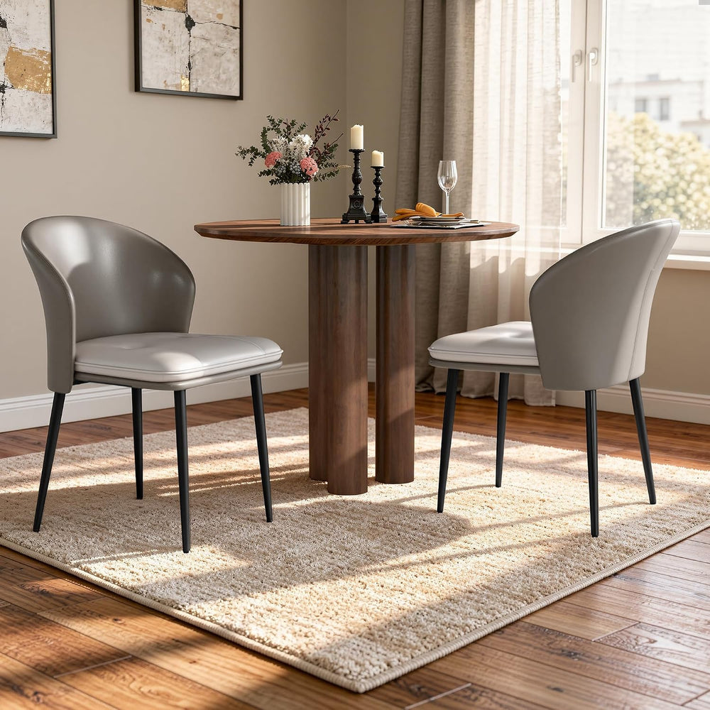Modern Dining Chairs Set of 2, Faux Leather Upholstered Accent Chair with Met...