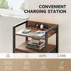 Night Stand Bedside Table Bedroom - Tall Nightstand with Charging Station & LED Light Strip, Bed Side Table with Storage Shelf & 4 Drawers, End Table with U-S-B Ports & AC Outlets, Brown