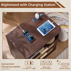 LEYAOYAO Rattan Nightstands Set of 2 with Charger Station, 23" Wide Boho Night Stand with 2 Drawers, Bedside Table Open Shlef, Bed Side End Table Dresser for Bedroom, Living Room Hallway, Walnut