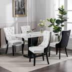 Modern Dining Chairs Set of 6, Tufted Upholstered Dining Chair with Solid Wood Legs, Velvet and Leather Dining Chairs, Sillas de Comedor, Comfy Kitchen Chair (White+Black, 6Pcs)