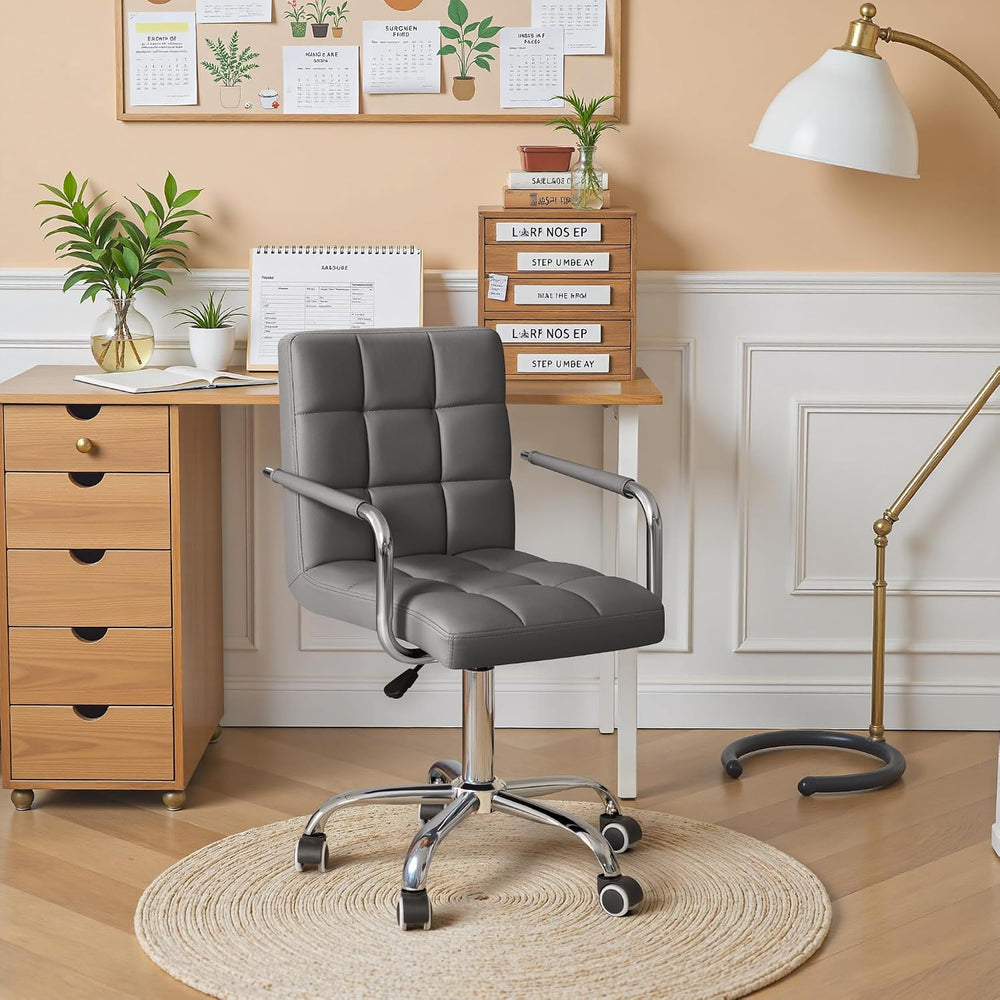 Furmax Small Office Chair with Wheels,Vanity PU Leather Desk Chair Modern Adj...
