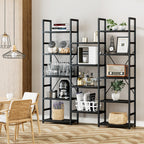 NUMENN Triple Column 5 Tier Bookshelf, Bookcase with 14 Open Display Shelves, Adjustable Rustic Industrial Style Book Shelves, Modern Bookshelves for Bedroom, Living Room and Home Office, Black