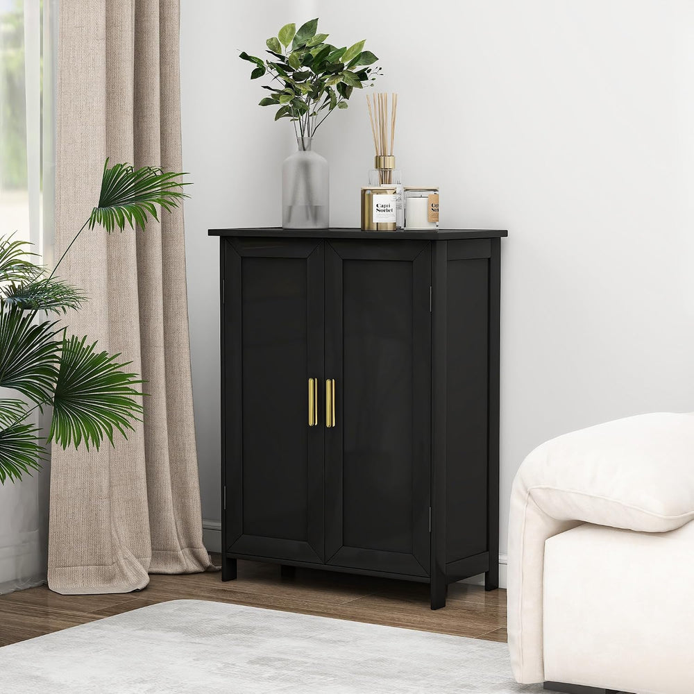 Bathroom Floor Storage Cabinet Freestanding Organizer with 2 Doors, Black