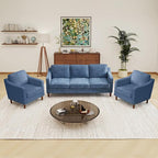 Kingfun Living Room Furniture Sets, 3 Seater Couch and 2 Armchair, Mid Century Modern Sofa Set, Chenille Couch with Solid Wood Frame for Living Room & Bedroom, Light Blue