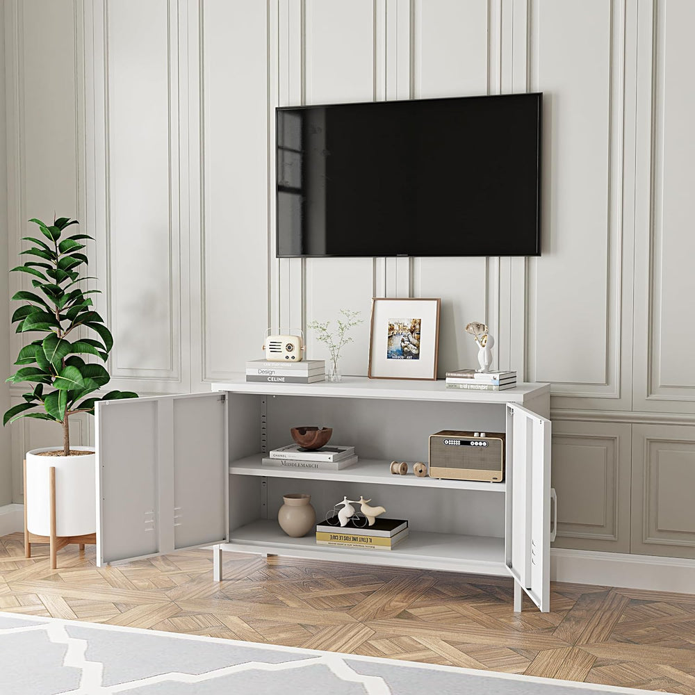 2 Door Steel Accent Cabinet,White Metal Storage Cabinet with Adjustable Shelf...