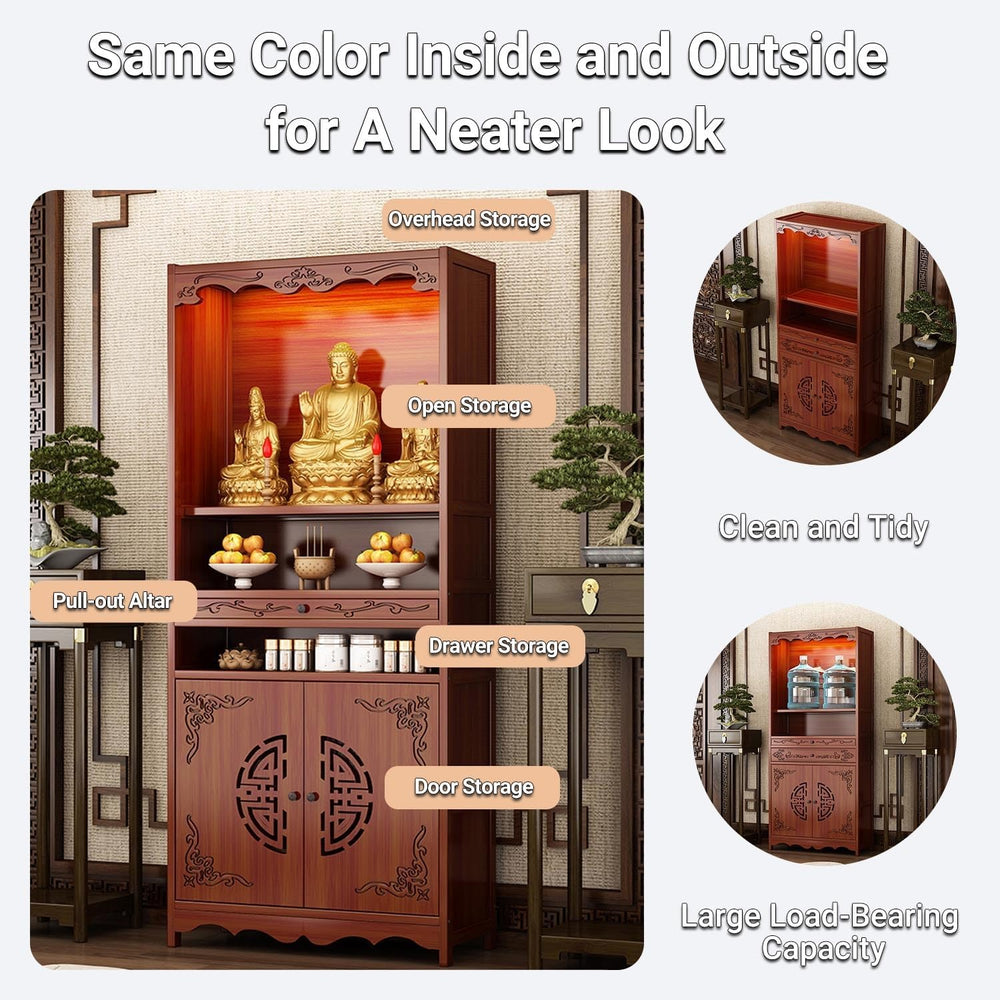 Altar Cabinet, Pooja Cabinet, Thick Bamboo Altar Table, Personal Meditation T...