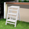 3 Step Ladder Folding Step Stool, Portable Wooden Closet Collapsible Step Stool Multi-Functional Kitchen Step Ladder for Adults, 220lbs Load Capacity, White