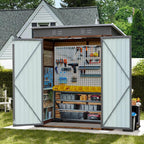 5x3 FT Outdoor Lean to Shed with Windows, Wood & Metal Tool Shed Waterproof Storage House for Outside Patio, Garden, Backyard, 4 Vents (Without Floor) Wood Color