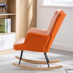 35.5” Nursery Rocking Chair Cotton Linen Upholstered Glider Chair with High Backrest Armchair for Living Room Bedroom Orange