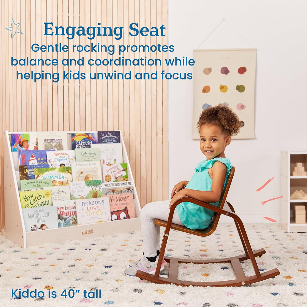 ECR4Kids Bentwood Rocking Chair with Armrests, Montessori, Dark Walnut | Dura...