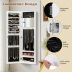 Giantex Wall Mounted Jewelry Cabinet with Full Length Mirror, Over The Door Jewelry Armoire Organizer with Large Storage, Makeup Mirror & Velvet Lining (White)