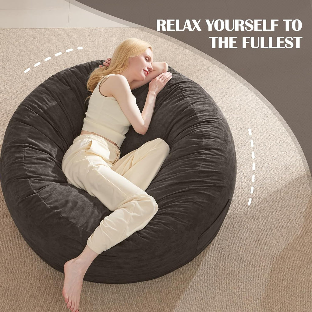 Bean Bag Chair Bed for Adults, Giant Bean Bag Chair Convertible Beanbag Bed, Large Floor Sofa Couch for Living Room, Bedroom, High-Density Foam Filling, Machine Washable (Full, Charcoal)