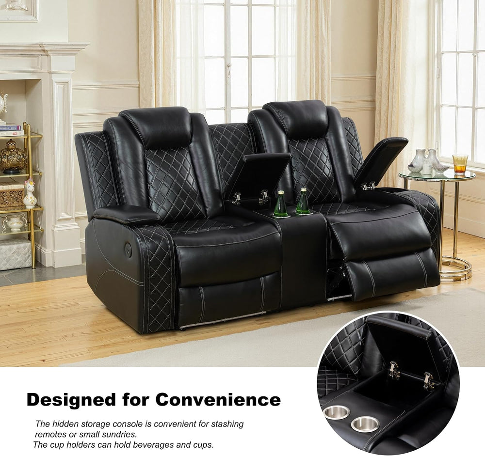 Power Recliner Sofa Set, Breathing Leather Reclining Couch Set, 3 Piece Livin...