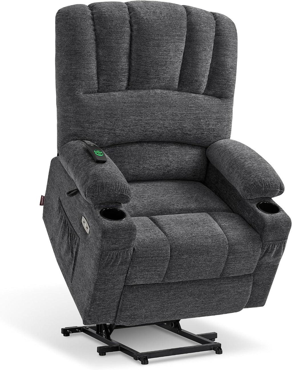 MCombo Large Power Lift Recliner Chair for Elderly, Lift Chair with Heat and Massage, 3 Positions, USB Charge Ports, Cup Holders, Fabric 7099 (Large, Dark Grey)