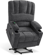 MCombo Large Power Lift Recliner Chair for Elderly, Lift Chair with Heat and Massage, 3 Positions, USB Charge Ports, Cup Holders, Fabric 7099 (Large, Dark Grey)