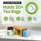 Bamboo and Acrylic Drawer Tea Bag Holder- Durable & Elegant Tea Bag Storage Holder for Kitchen Countertop, Space-Saving Tea Drawer Organizer