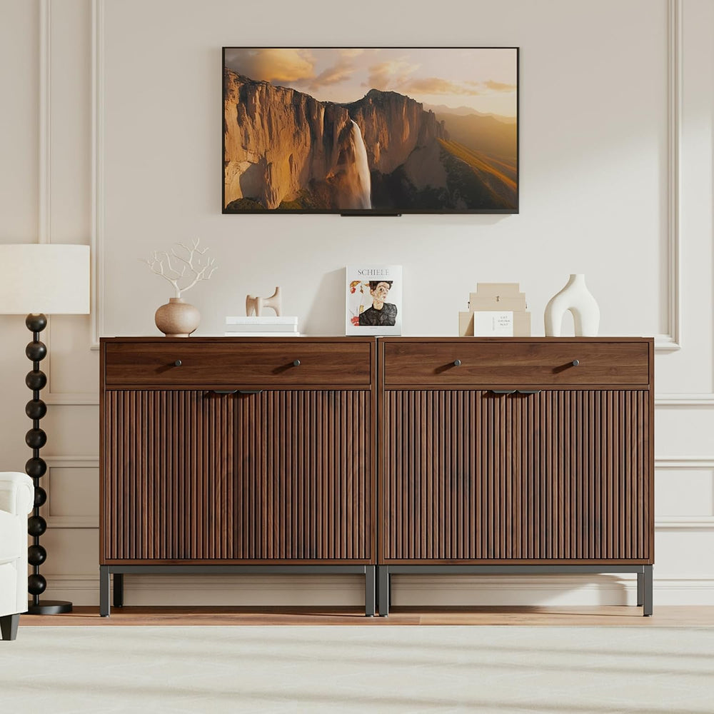 Mericonia Sideboard Buffet Cabinet Storage, Modern Console Fluted Credenza
