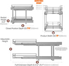 2-Tier Cabinet Pull Out Shelves (20" W x 22" D), Slide Out Shelves for Kitchen Cabinets, Metal Pots and Pans Organizer for Under Cabinet