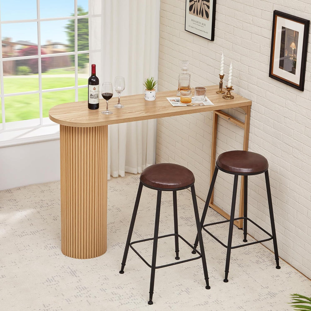 55" Long Bar Table, Fluted Wood Counter Height Pub Table, High Top Kitch...