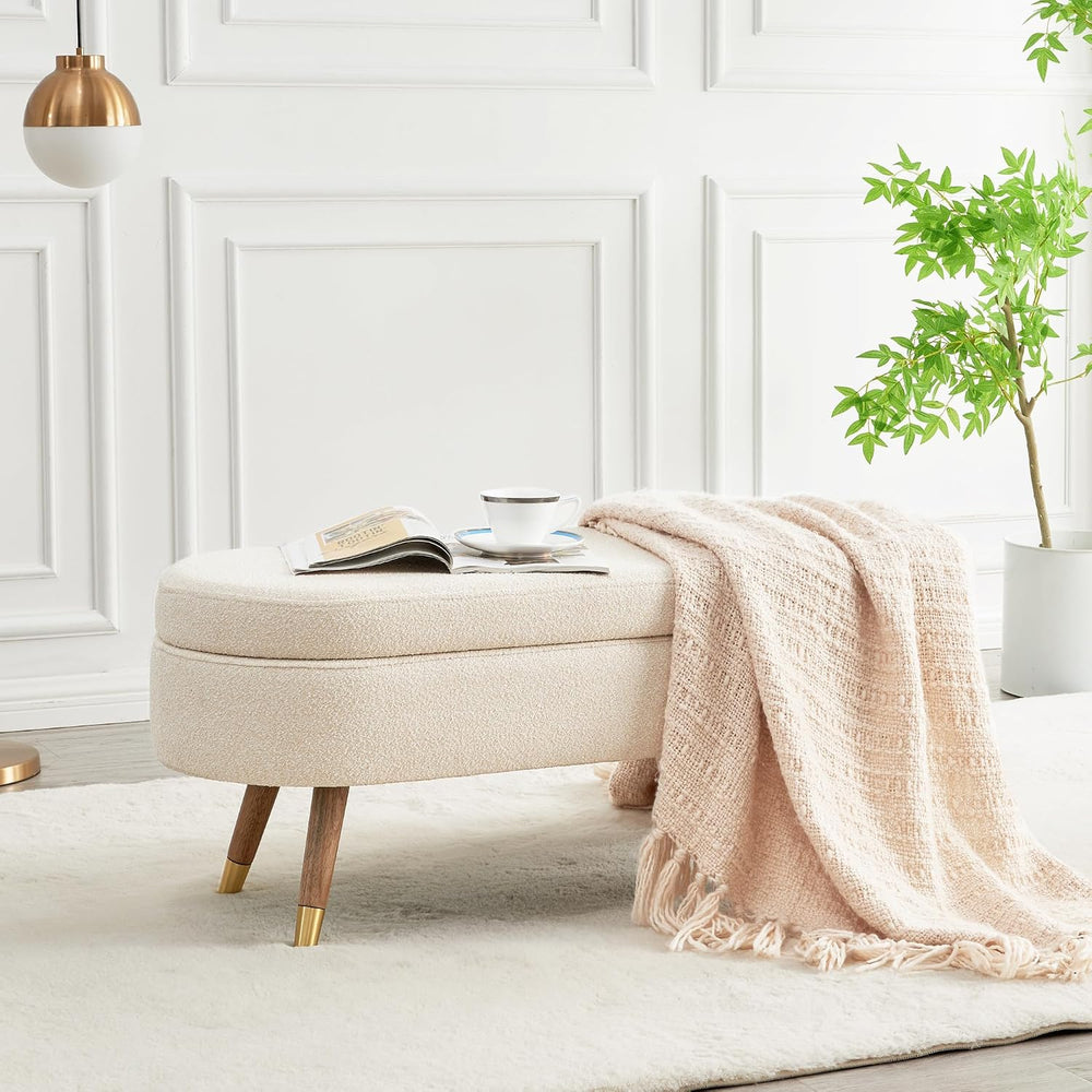 IAFIKE Oval Storage Bench 43.5" Ottoman Bench Upholstered Boucle Fabric ...