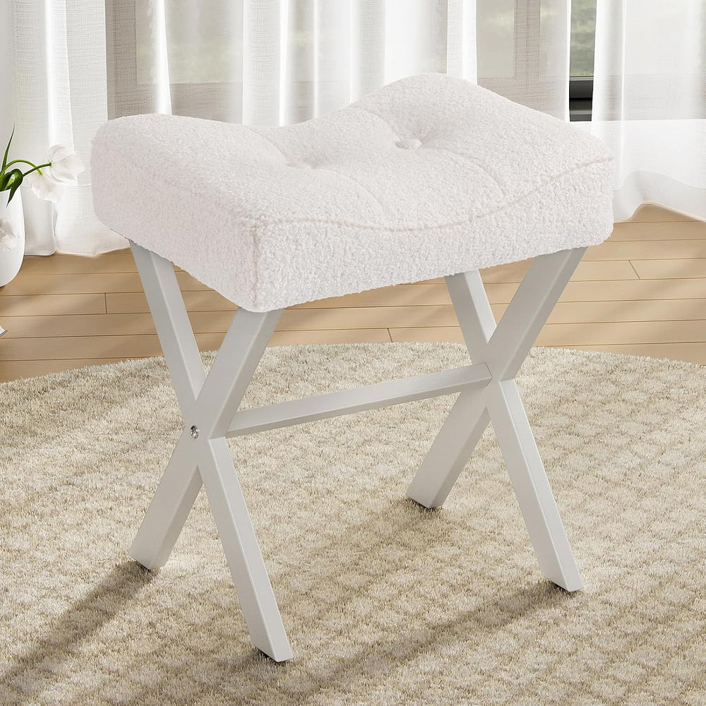 18-Inch Vanity Stool Chair, White Padded Saddle Makeup Stool