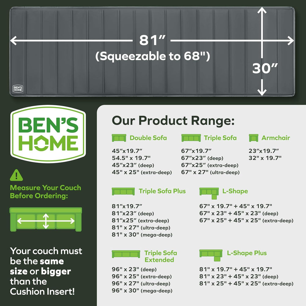 BEN'SHOME® Deep Couch Cushion Support, Fix Sagging Sofas | 68-81" x ...