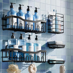 EUDELE 5-Pack Rustproof Stainless Steel Shower Caddy Set– No Drill Adhesive Bathroom Organizer, Space-Saving Shower Shelves for Apartment Essentials, Bathroom/Kitchen Storage Home Decor-L Size