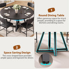 Round Dining Table Set for 6, Kitchen Table and Chairs for 6, Circle Table Round Pedestal Dining Room Dinner Dinette Table Set,7 Piece Space Saving Wood Kitchen & Dining Room Tables (Black, 51In)
