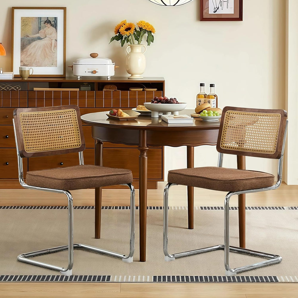 Rattan Dining Chairs Set of 6,Upholstered Mid-Century Modern Dining Room Chai...