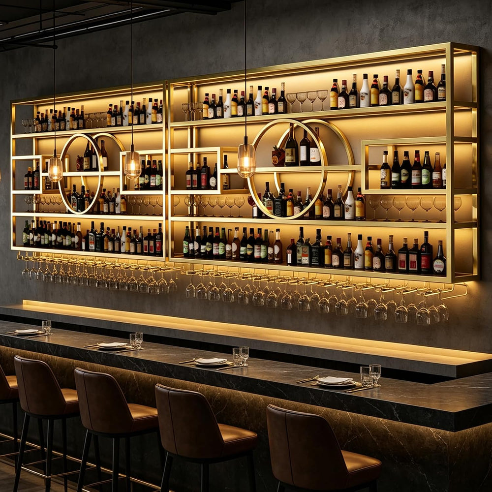 94.5in Wall Mounted Wine Rack, Black 4-Tier Large Capacity | Iorn Floating Sh...