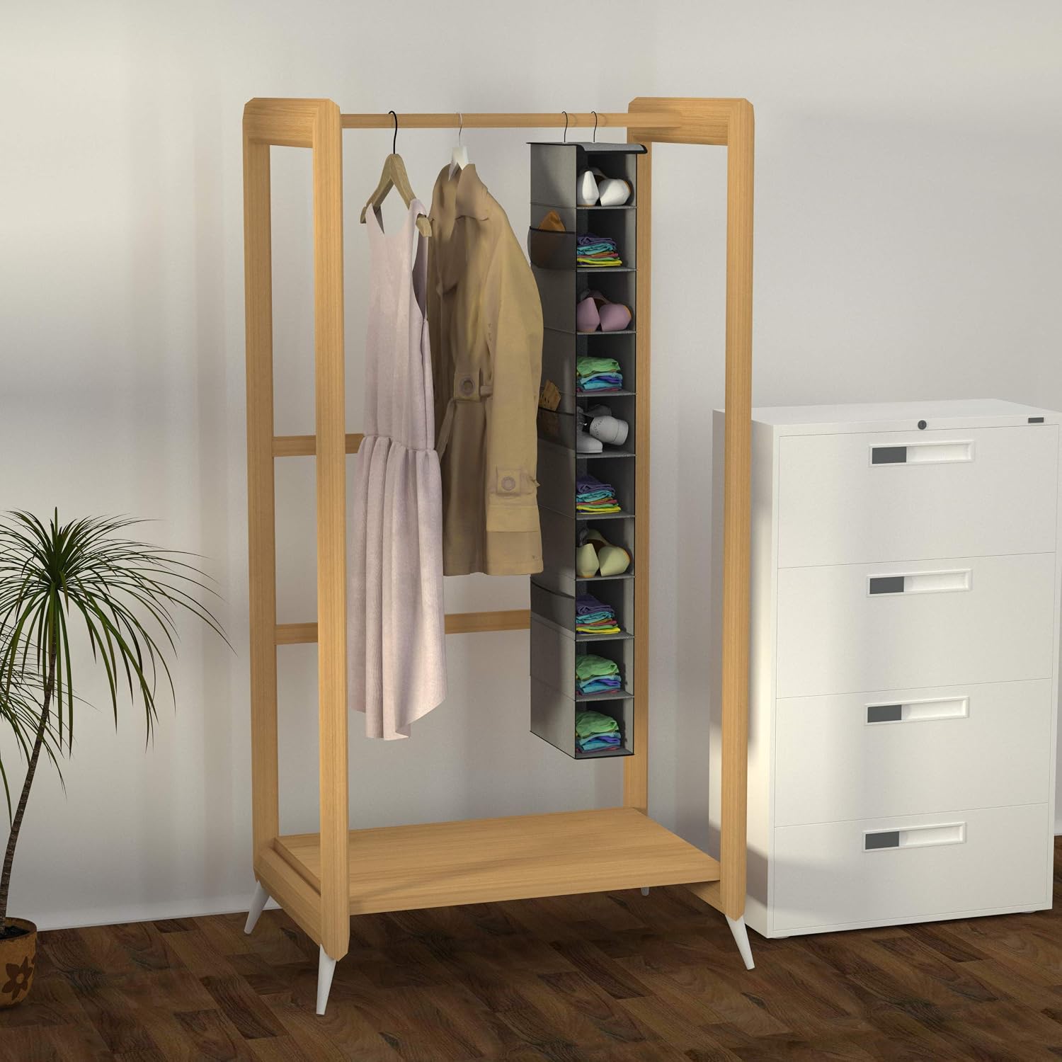 Libeder 10-Shelf Hanging Closet Shoe Organizers with Side Pockets, Grey | Hanging Closet Organizer with Side Pockets for Wardrode,Dorm, Folding Shoe Racks, Space Saving Hanging Shelves with Hooks