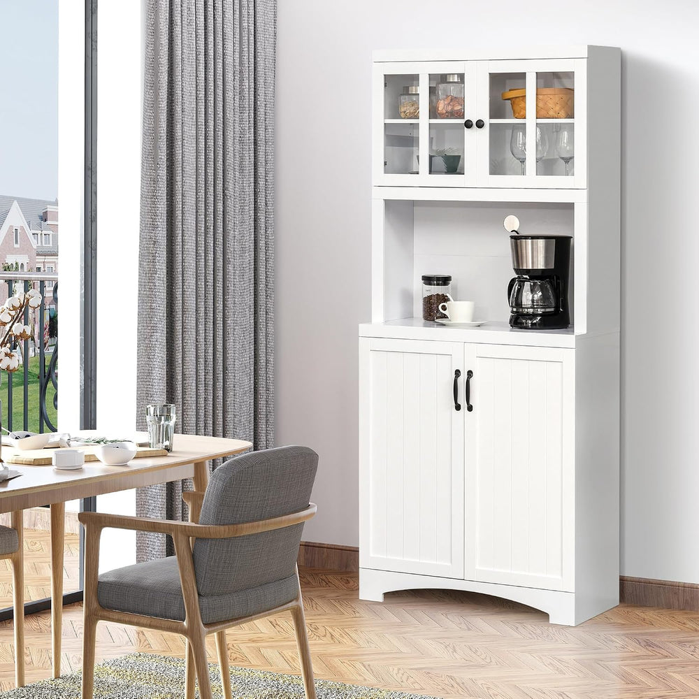 Kitchen Hutch, Pantry Cabinet with Glass Framed Door, Adjustable Shelves and ...