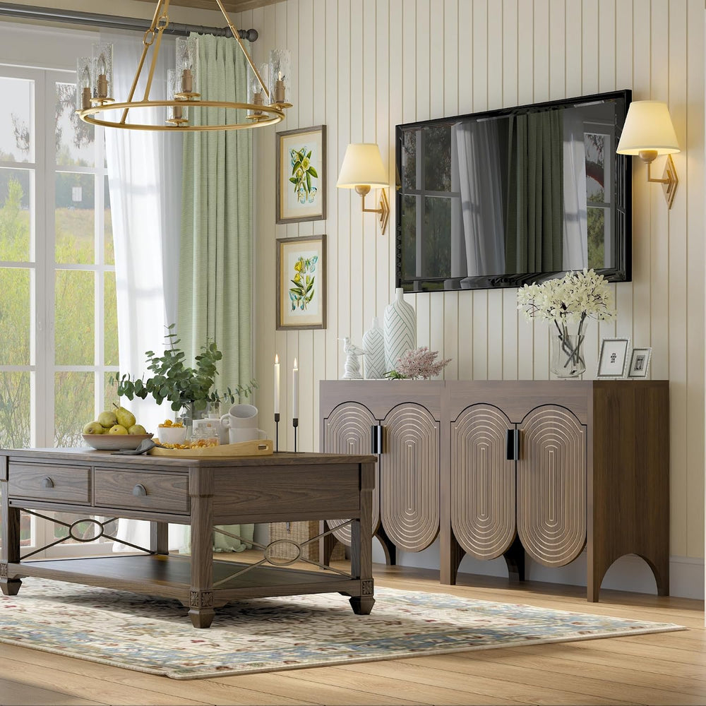 Fluted Sideboard Cabinet with Storage,Buffet Cabinet with Adjustable Shelves,...