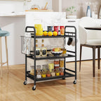HDANI 3 Tier Metal Mesh Utility Cart,Large Capacity Multipurpose Heavy Vehicle,Rolling Trolley with to Hooks and One Basket(Black)