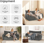 Pamapic 59 Inch 2-Seater Corduroy Bean Bag Chair,Loveseat Sofa with Ultra Soft Fluffy Cover, 72H High Resilience Foam Sofa Bed for Adults, Suitable for Living Room, Bedroom,Grey
