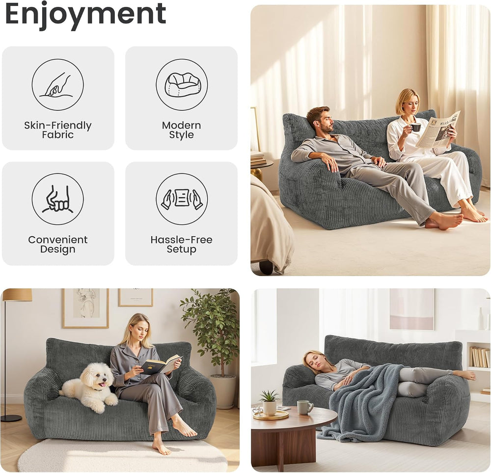 59" Corduroy Bean Bag Chair,2 Seat Loveseat Sofa,Corduroy Lazy Sofa Bed ...