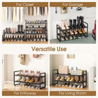 SAYZH Expandable Shoe Rack for Closet, Adjustable Metal Shoe Organizer with Sturdy Mesh Shelves for Boots & Heels, Stackable Shoe Storage for Entryway, Garage, Small Spaces (Black, 2-Tier)