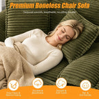 HYJT-H&K 63.5" Oversized Chaise Lounge Sofa, Boneless Chair with Ottoman | Green/Comfy Corduroy Reading Chair has Deep Seat,Ergonomic Armrests and 3 Pillows,No Assembly,For Living Rooms,Bedrooms