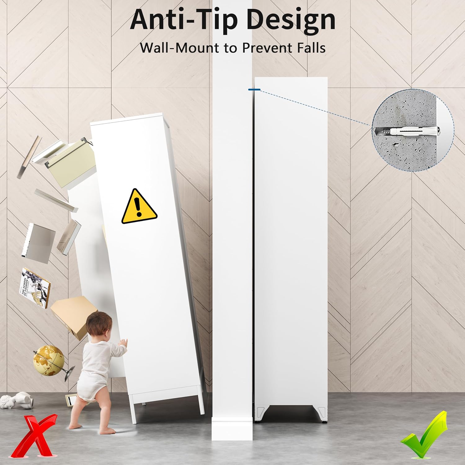 75" Tall White Metal Storage Cabinet with Doors, Heavy Duty | Freestanding Steel Kitchen Pantry Cabinet, 4 Adjustable Shelves (180 Lbs Load), Tall Cabinets for Home, Office and Garage