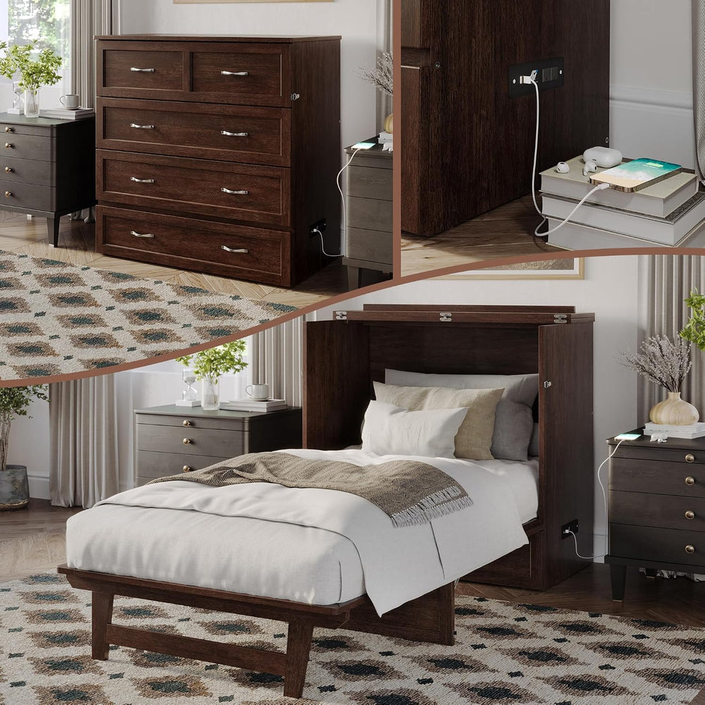 AFI, Northfield Murphy Bed Chest Twin XL with 6" Mattress, Burnt Amber