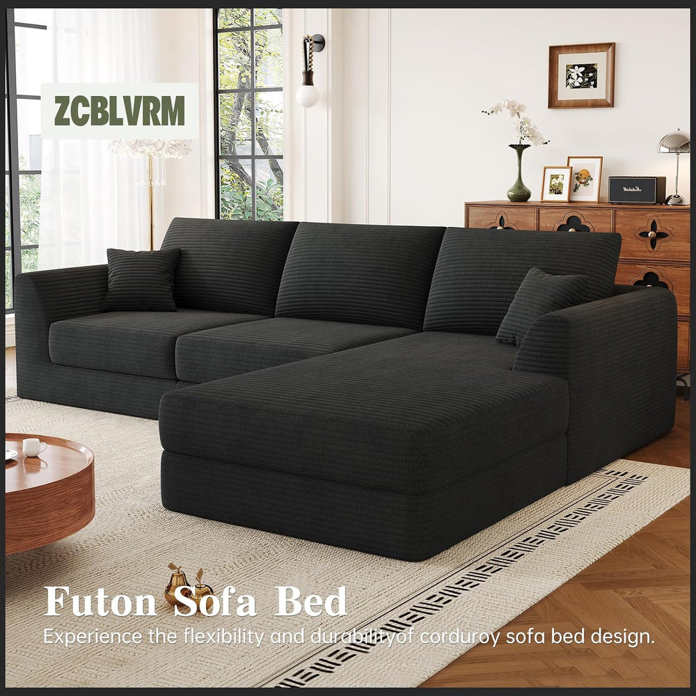 106" Modular Sectional Sofa with Deep Seat, L-Shaped Corduroy Couch with...